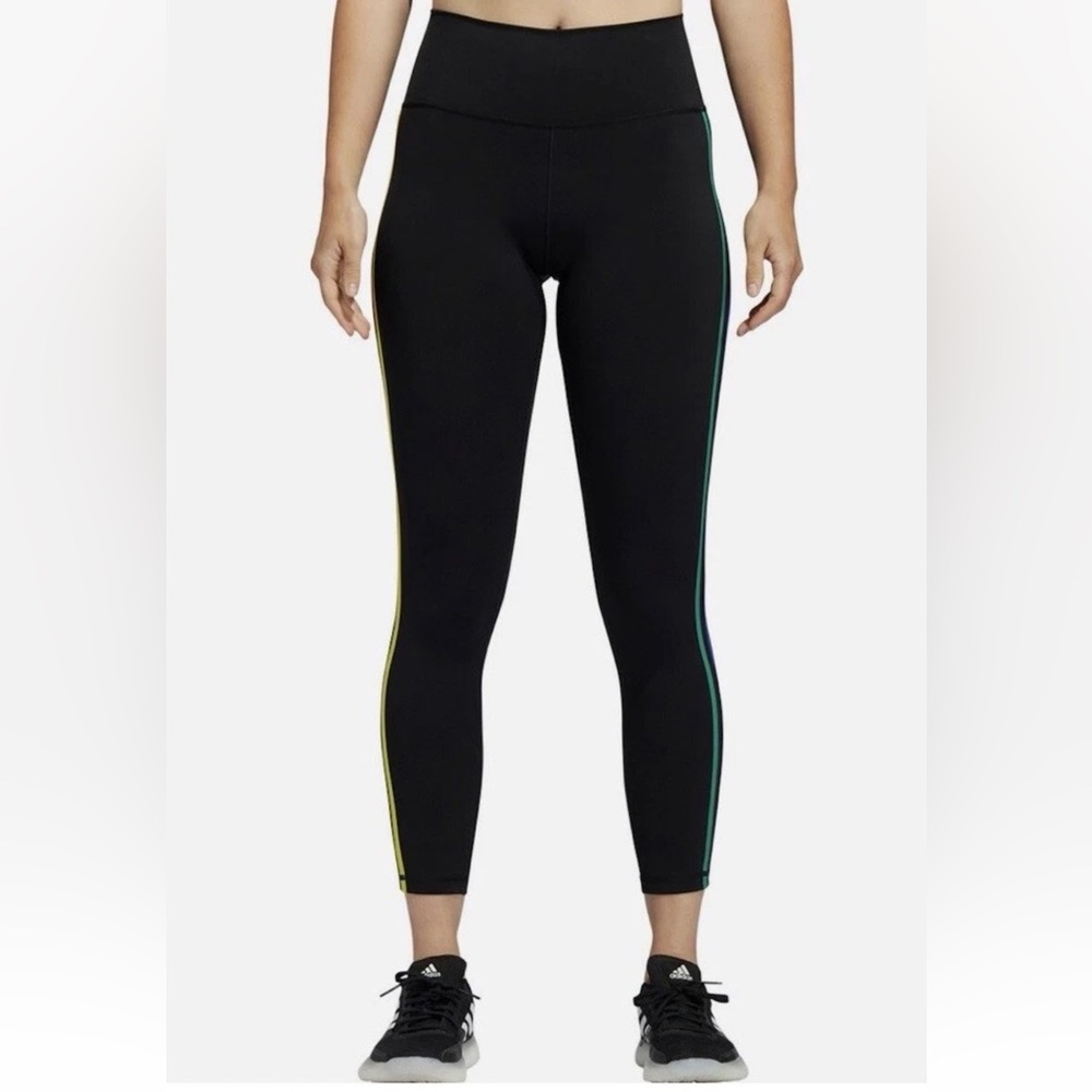 ADIDAS Pride Believe This 2.0 Leggings 1X 3-Stripes Rainbow 7/8 Length - Picture 3 of 14